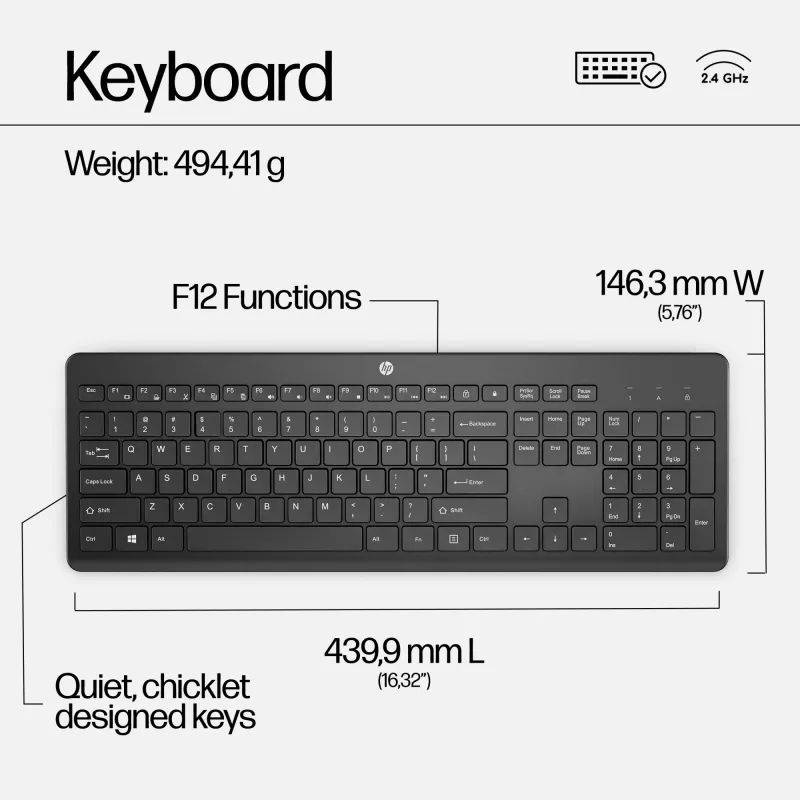 HP 230 combinazione mouse e tastiera wireless, bianco, mouse incluso