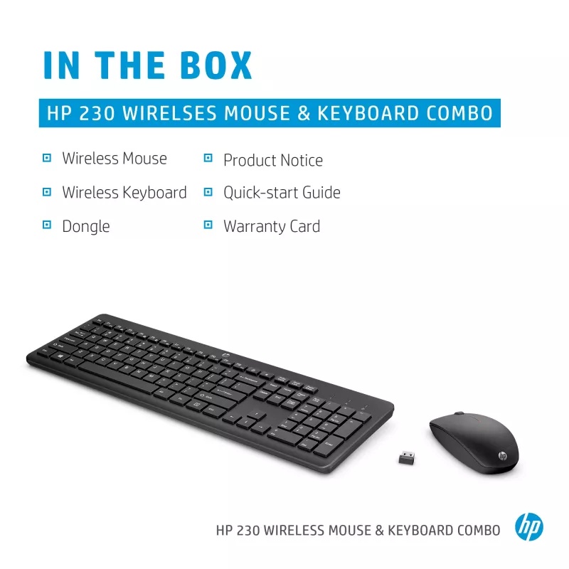 HP 230 combinazione mouse e tastiera wireless, bianco, mouse incluso