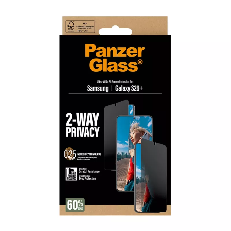 PanzerGlass® protezione display privacy a 2 vie Samsung Galaxy S26+ | Ultra-Wide Fit con EasyAligner
