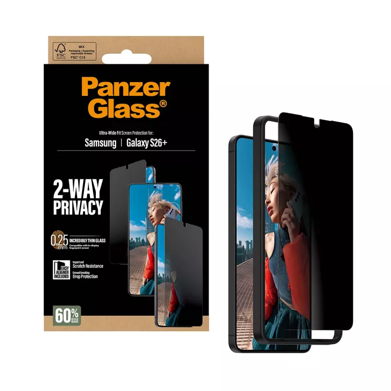PanzerGlass® protezione display privacy a 2 vie Samsung Galaxy S26+ | Ultra-Wide Fit con EasyAligner