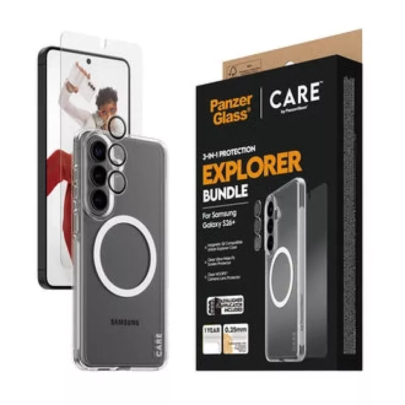 Protezione display PanzerGlass CARE 3-in-1 per Samsung Galaxy S Plus 2026 — set PanzerGlass CARE