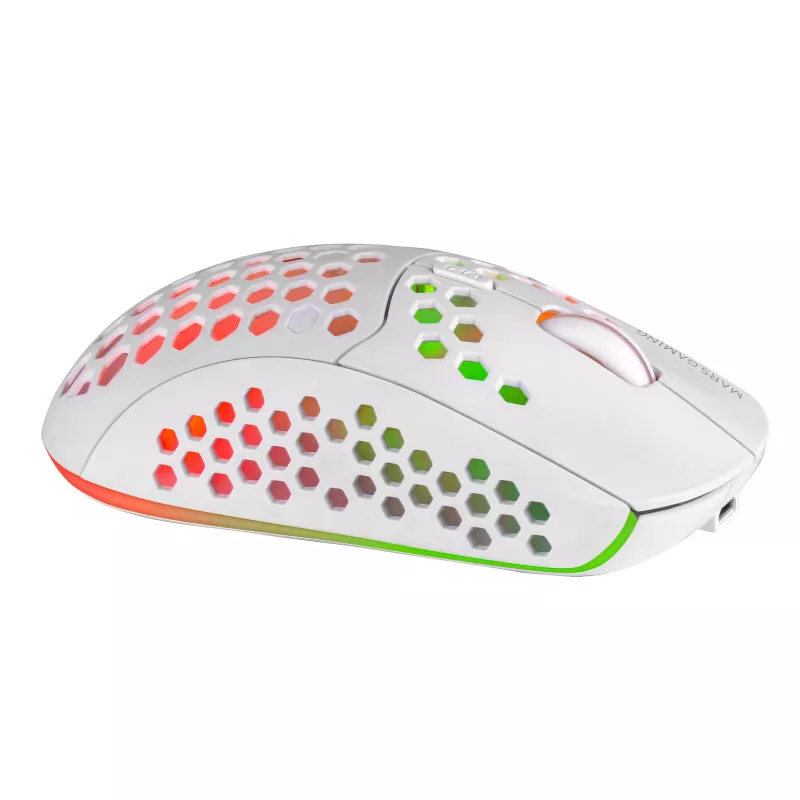Mars Gaming MMW3W, mouse da gaming senza fili, RGB Flow, ultraleggero 79 g, 3200 DPI, bianco