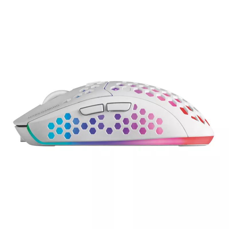 Mars Gaming MMW3W, mouse da gaming senza fili, RGB Flow, ultraleggero 79 g, 3200 DPI, bianco