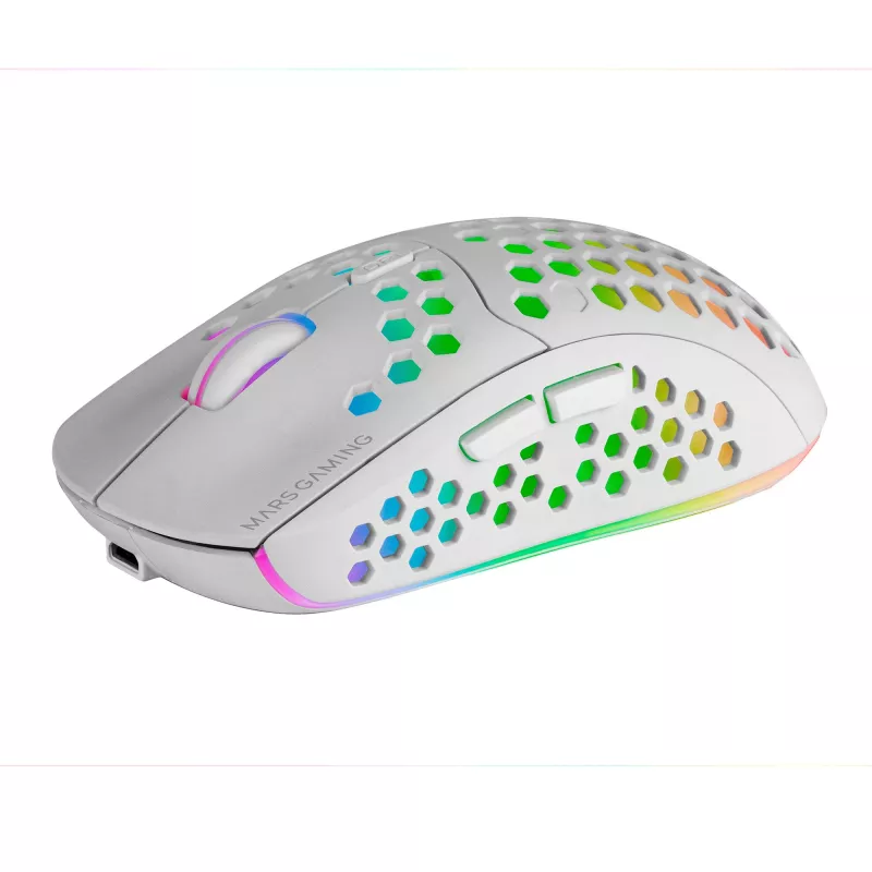 Mars Gaming MMW3W, mouse da gaming senza fili, RGB Flow, ultraleggero 79 g, 3200 DPI, bianco