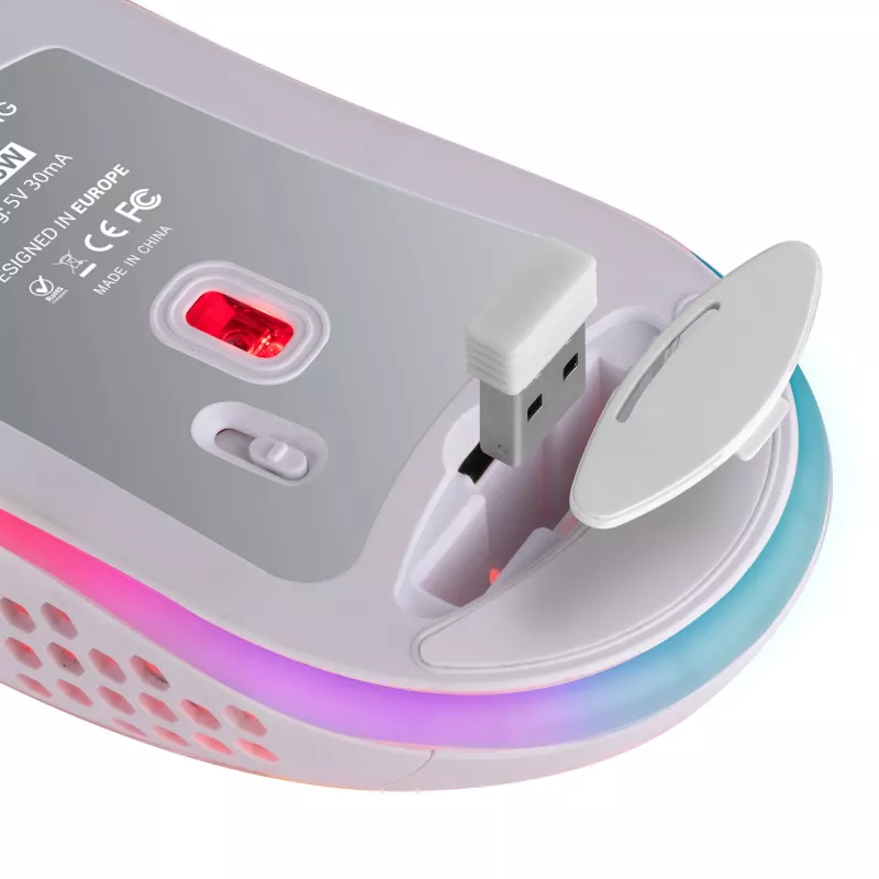 Mars Gaming MMW3W, mouse da gaming senza fili, RGB Flow, ultraleggero 79 g, 3200 DPI, bianco