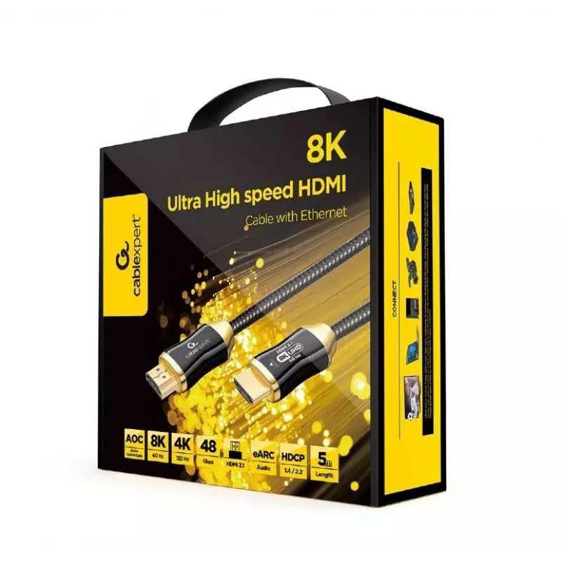 Cavo HDMI Gembird CCBP-HDMI8K-AOC-5M — HDMI 2.1, 48 Gbit/s, 5 m, connettori placcati oro