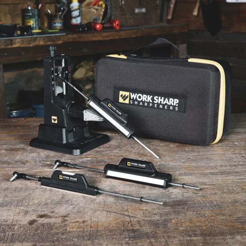 Affilacoltelli a passaggio Work Sharp Precision Adjust Elite 09DX066 — angolo regolabile, pietre diamantate, finitura in pelle, custodia in nylon