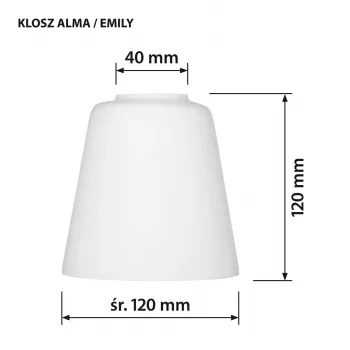 Paralume ActiveJet EMILY in vetro, bianco — diametro 12 cm, collo 40 mm, altezza 120 mm