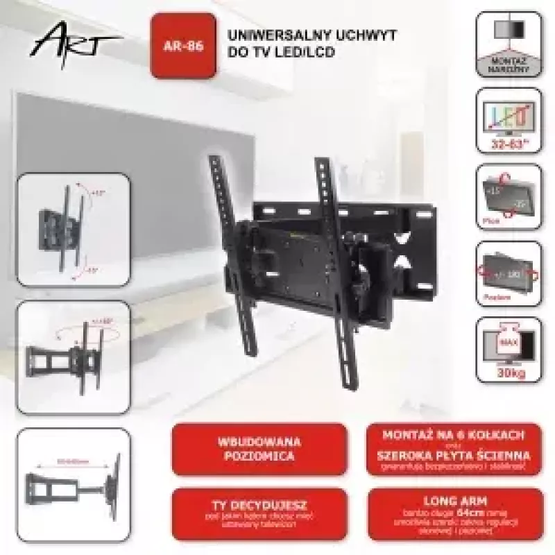 Supporto da parete per TV ART AR-86, supporto da parete per televisori, modello AR-86