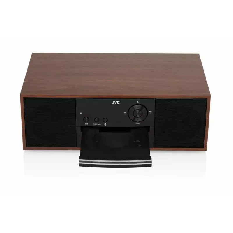 Mini impianto stereo JVC RD-E761, 2x8 W RMS, Bluetooth 4.2, USB, CD, FM, cassa in legno, nero
