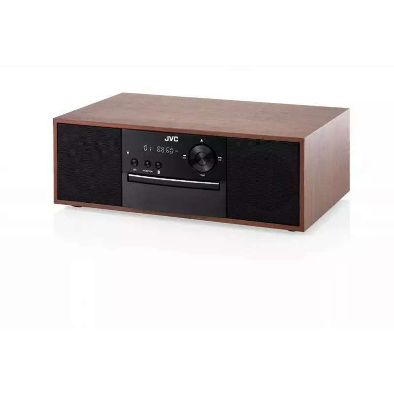 Mini impianto stereo JVC RD-E761, 2x8 W RMS, Bluetooth 4.2, USB, CD, FM, cassa in legno, nero