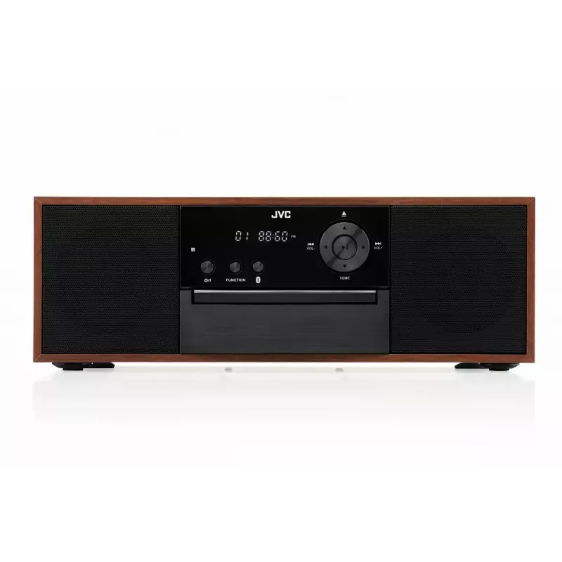 Mini impianto stereo JVC RD-E761, 2x8 W RMS, Bluetooth 4.2, USB, CD, FM, cassa in legno, nero