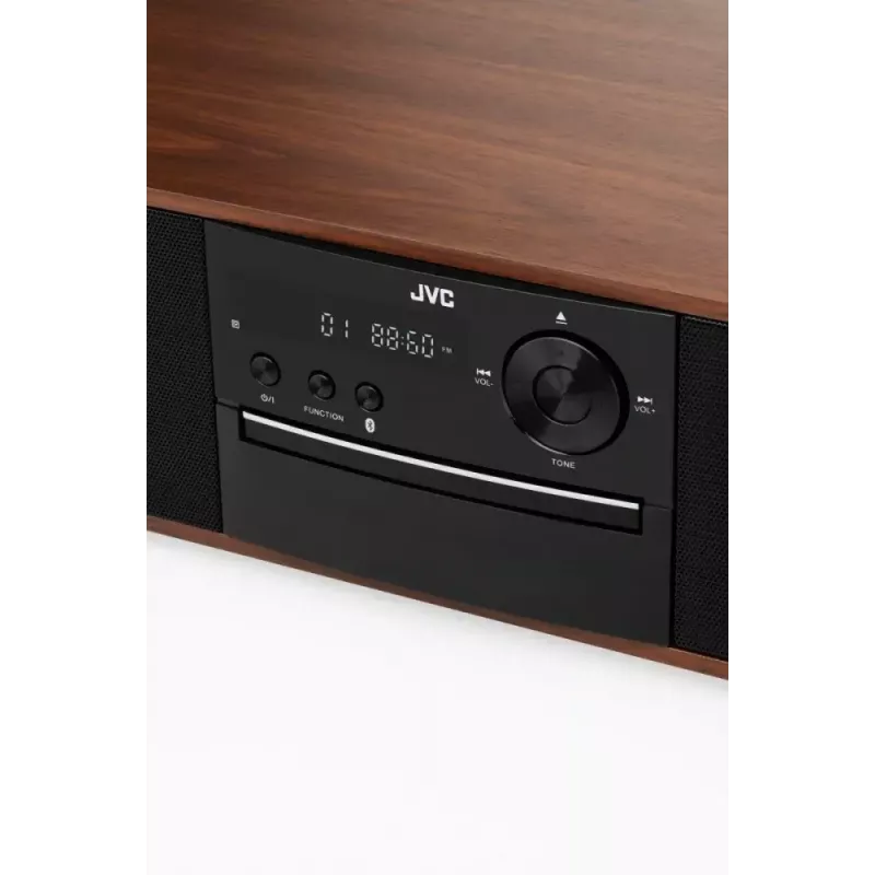 Mini impianto stereo JVC RD-E761, 2x8 W RMS, Bluetooth 4.2, USB, CD, FM, cassa in legno, nero