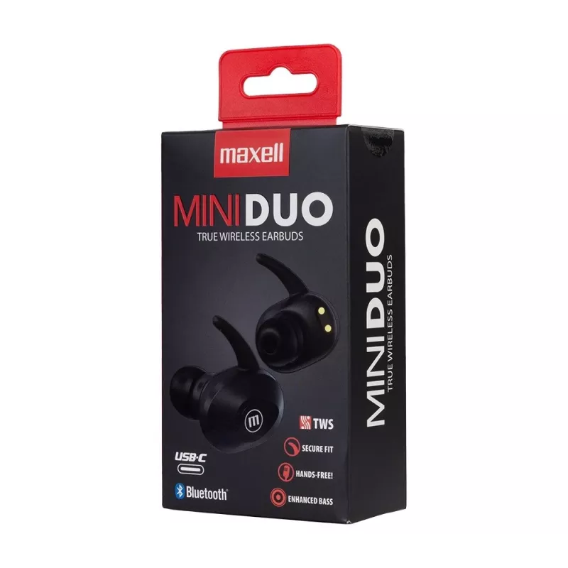 MAXELL MINI DUO Auricolari in-ear senza fili con custodia di ricarica nero