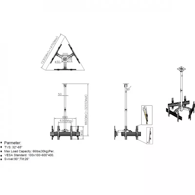 Supporto da soffitto per tre monitor Equip 650371