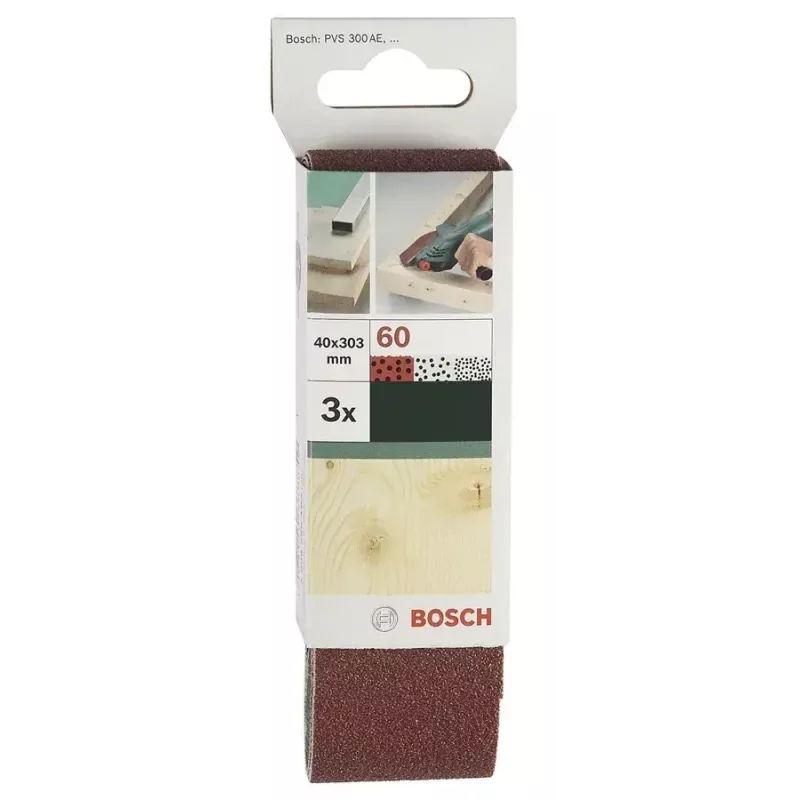 Bosch Set di nastri abrasivi, grana 60/80/120, 303 x 40 mm
