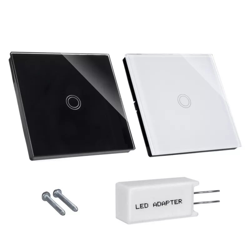 Interruttore a parete MACLEAN MCE710B controllo touch singolo, placca a parete integrata compatibile