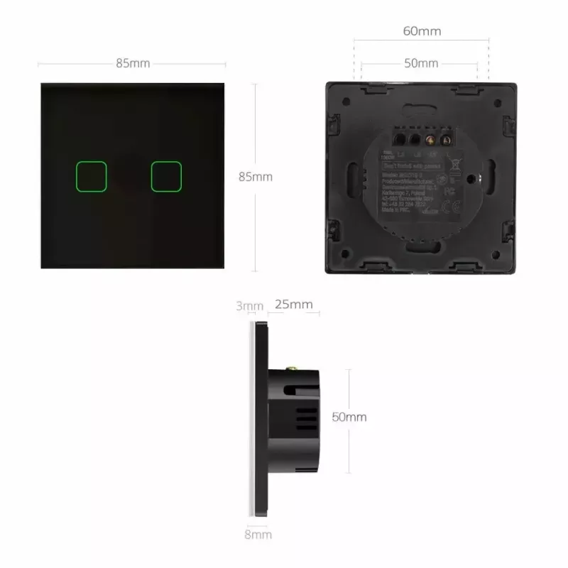 Maclean MCE712B Interruttore luce touch, doppio (deviatore/invertitore), nero