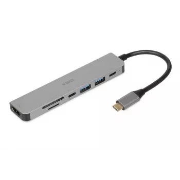 Docking hub IBOX IUH3SL4K USB Type-C 5 Gbit/s, HDMI 4K@30Hz, PD fino a 100 W, 2x USB-A, 2x USB-C, lettore di schede, argento