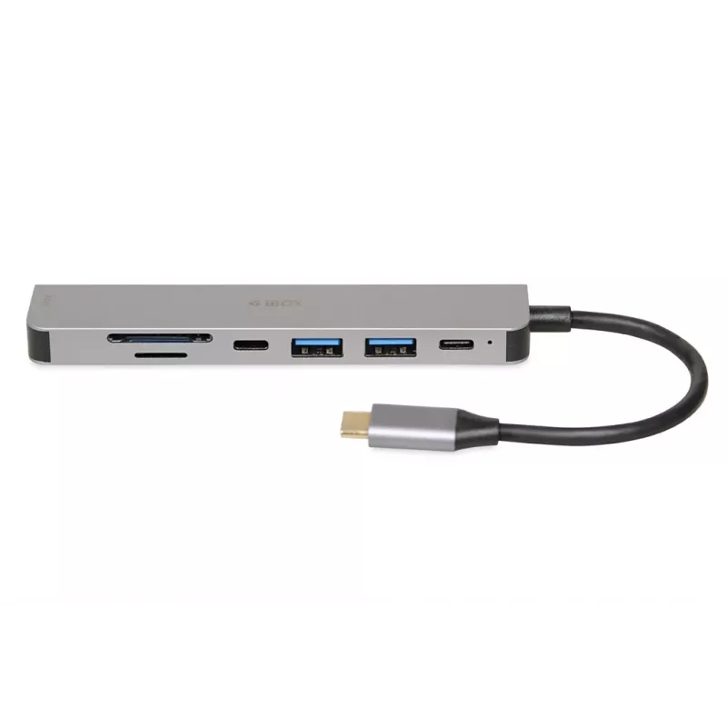 Docking hub IBOX IUH3SL4K USB Type-C 5 Gbit/s, HDMI 4K@30Hz, PD fino a 100 W, 2x USB-A, 2x USB-C, lettore di schede, argento