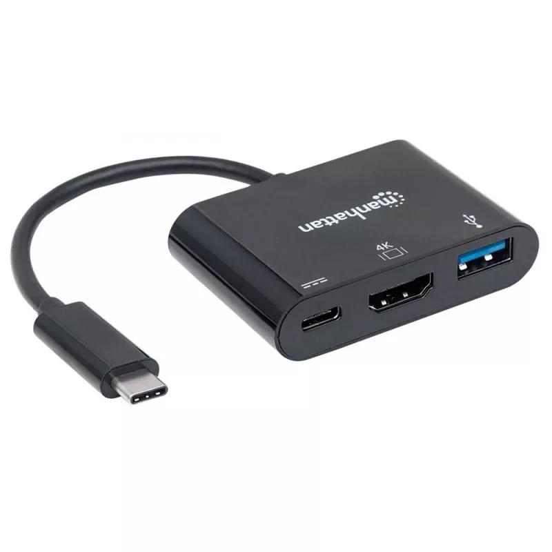 Manhattan dock/hub USB-C, porte (x3): HDMI, USB-A e USB-C, 5 Gbit/s (USB 3.2 Gen1 alias USB 3.0), con Power Delivery (60W) alla porta USB-C (nota: alimentatore USB-C aggiuntivo e USB-