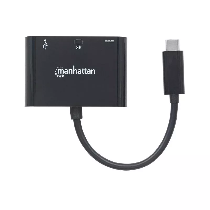 Manhattan dock/hub USB-C, porte (x3): HDMI, USB-A e USB-C, 5 Gbit/s (USB 3.2 Gen1 alias USB 3.0), con Power Delivery (60W) alla porta USB-C (nota: alimentatore USB-C aggiuntivo e USB-