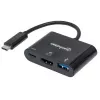Manhattan dock/hub USB-C, porte (x3): HDMI, USB-A e USB-C, 5 Gbit/s (USB 3.2 Gen1 alias USB 3.0), con Power Delivery (60W) alla porta USB-C (nota: alimentatore USB-C aggiuntivo e USB-