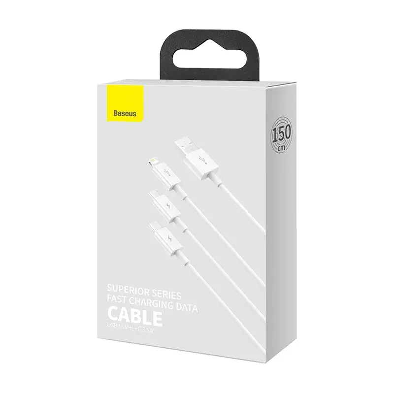 Cavo USB Baseus Superior USB 2.0 1,5 m USB A USB C/Micro USB A/Lightning bianco