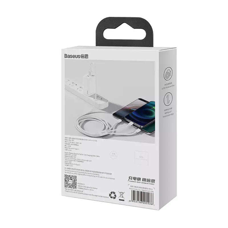 Cavo USB Baseus Superior USB 2.0 1,5 m USB A USB C/Micro USB A/Lightning bianco