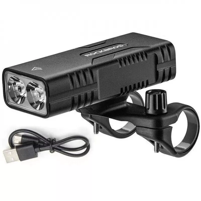 Rockbros luce per bicicletta con funzione power bank + cavo da USB-C a USB-A, 850 lm, nero