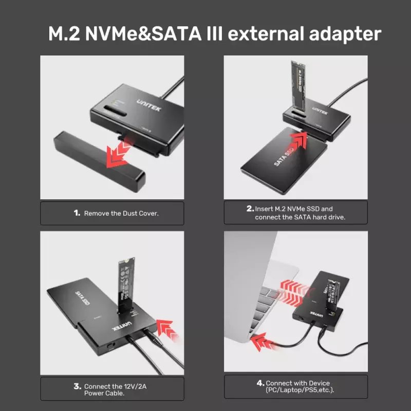 Case SSD UNITEK S1232A01-EU Nero M.2/2,5 pollici/3,5 pollici 10 Gbit/s