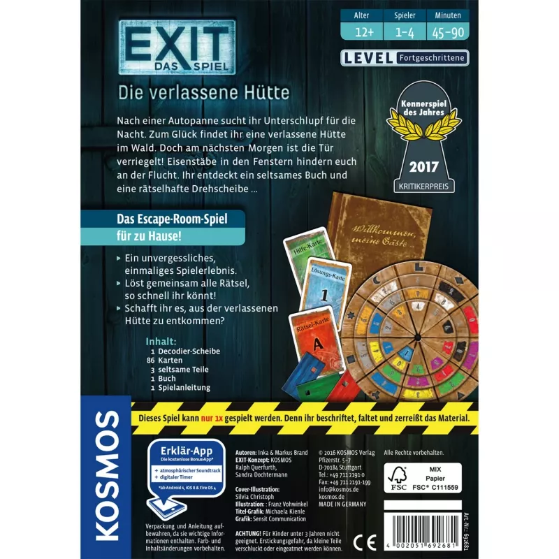 EXIT - Il gioco - La capanna abbandonata, gioco per feste Kennerspiel des Jahres 2017