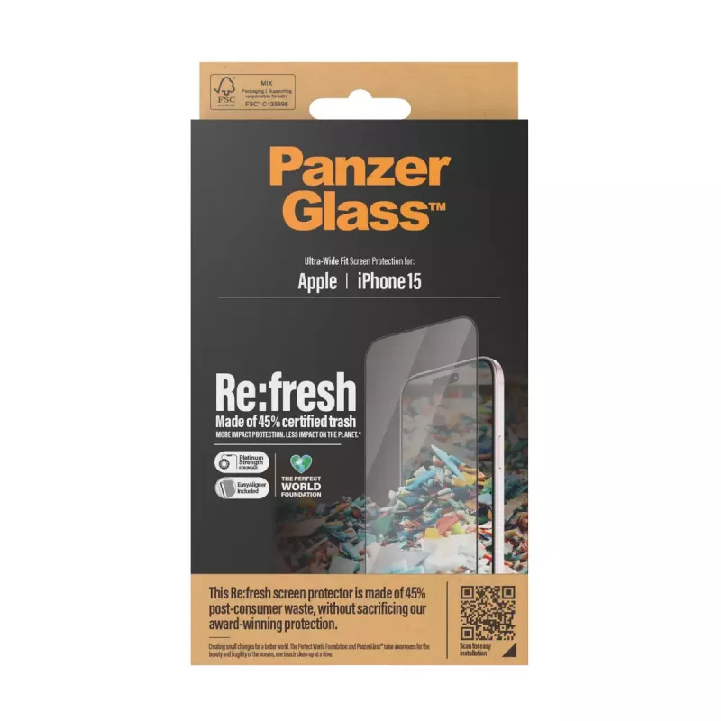 PanzerGlass ® Re:fresh protezione display iPhone 15 Ultra-Wide Fit EasyAligner antishock trasparente