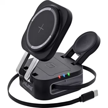 Caricatore wireless da interno InLine 33392T per cuffie, headset, smartphone e smartwatch – alimentazione USB 9/12 V, nero