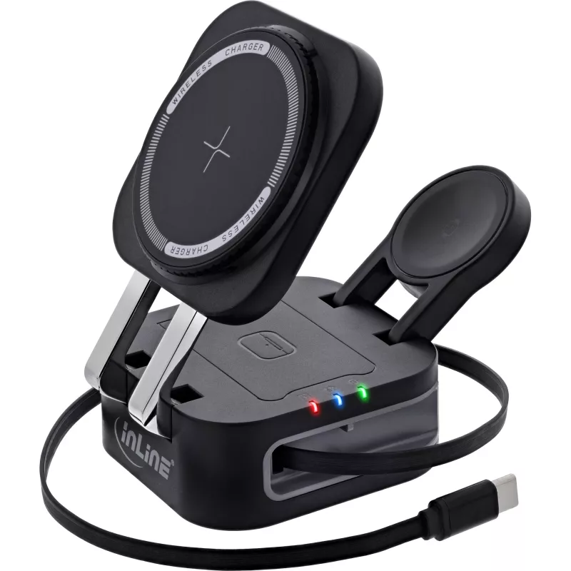 Caricatore wireless da interno InLine 33392T per cuffie, headset, smartphone e smartwatch – alimentazione USB 9/12 V, nero