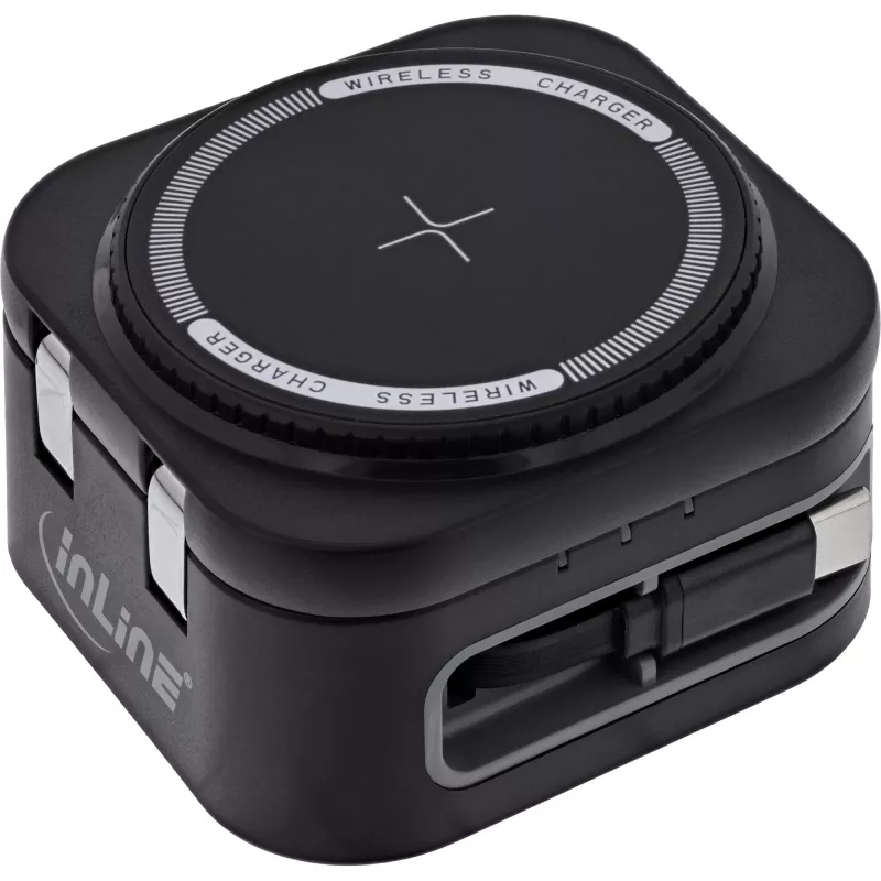 Caricatore wireless da interno InLine 33392T per cuffie, headset, smartphone e smartwatch – alimentazione USB 9/12 V, nero