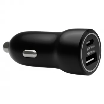 Caricabatterie da auto d bramante re-charge — USB-C 30W + USB-A 18W, 12–24V, nero