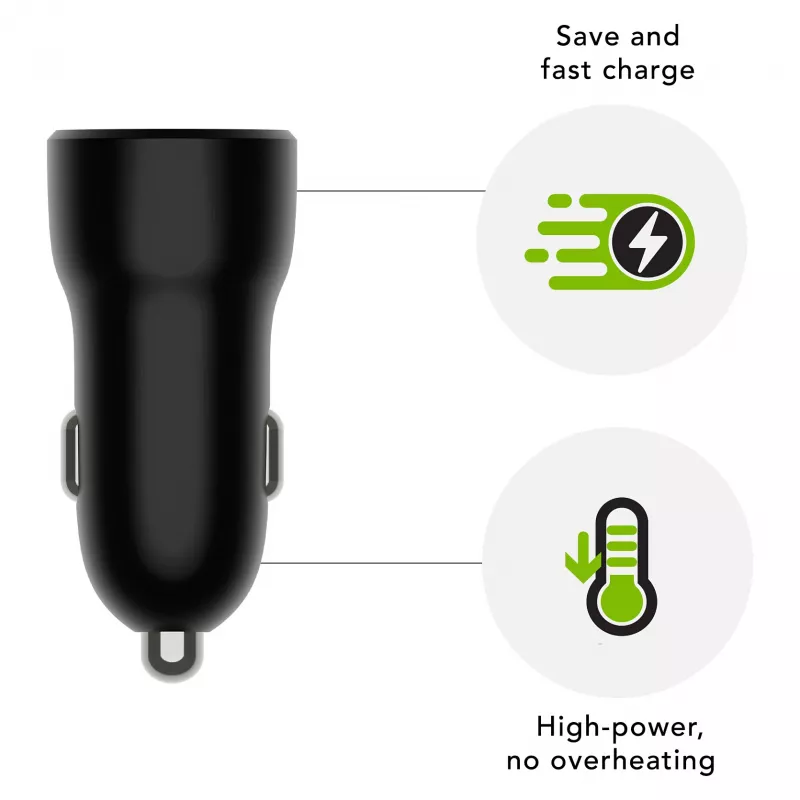 Caricabatterie da auto d bramante re-charge — USB-C 30W + USB-A 18W, 12–24V, nero