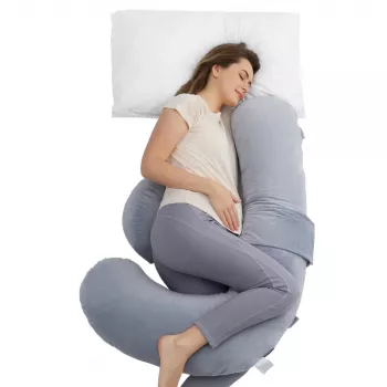 Cuscino premaman a forma di F Momcozy PP007, velluto grigio