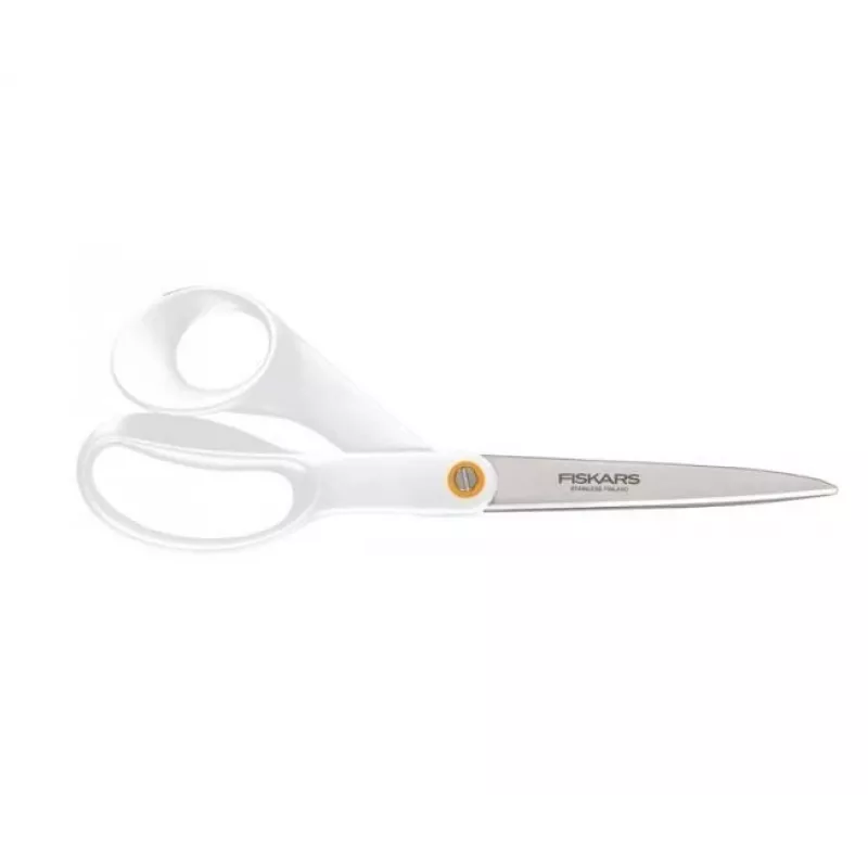 Fiskars F061200487 Forbici da ufficio/bricolage con taglio dritto – acciaio inox, bianco