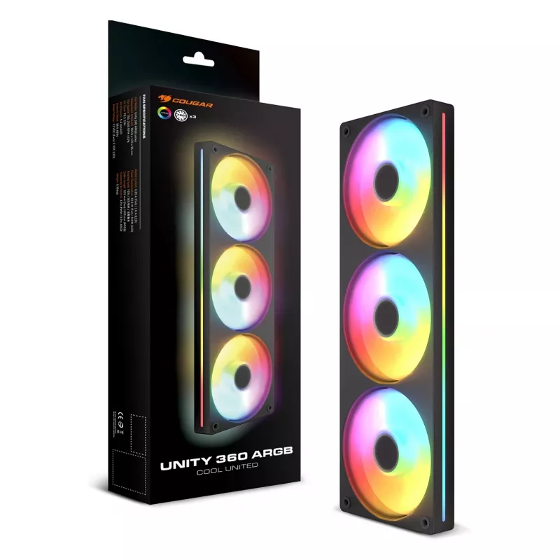 Ventola COUGAR Unity360-FB Single-Frame 360 ARGB PWM Reversed, 120 mm, 700–1600 giri/min, FDB, nero