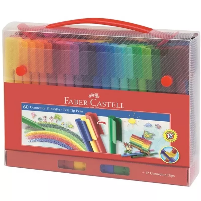 Faber-Castell CONNECTOR Pennarelli 155560, astuccio da 60, colori assortiti