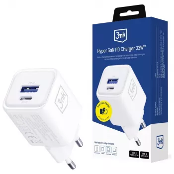 Caricabatterie da parete 3MK Hyper Charger PD 33W GaN QC4+ bianco – USB-C PD 33W, GaN, Quick Charge 4+