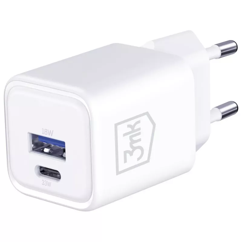 Caricabatterie da parete 3MK Hyper Charger PD 33W GaN QC4+ bianco – USB-C PD 33W, GaN, Quick Charge 4+