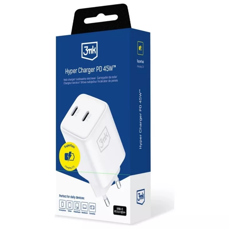3MK caricabatterie Hyper Charger PD 45W GaN QC4+ PPS — caricabatterie rapido USB-C 45W