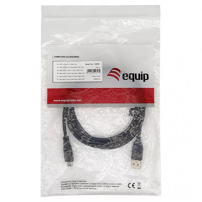 EQUIP cavo USB 2.0 C a A M/M, 0,3 m, USB 2.0 480 Mbit/s, contatti nichelati, nero