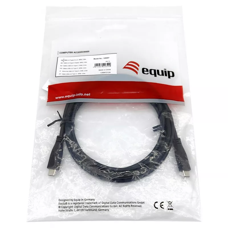 EQUIP cavo USB 2.0 Type-C a Type-C M/M 0,3 m PD 60 W, 0,48 Gbit/s, contatti nichelati, nero