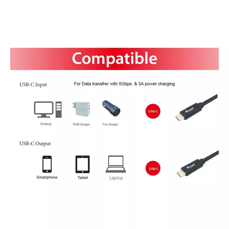 Cavo USB-C a USB-C EQUIP 128348, USB 3.2 Gen 1 (5 Gbit/s), PD 60 W, 0,5 m, nero