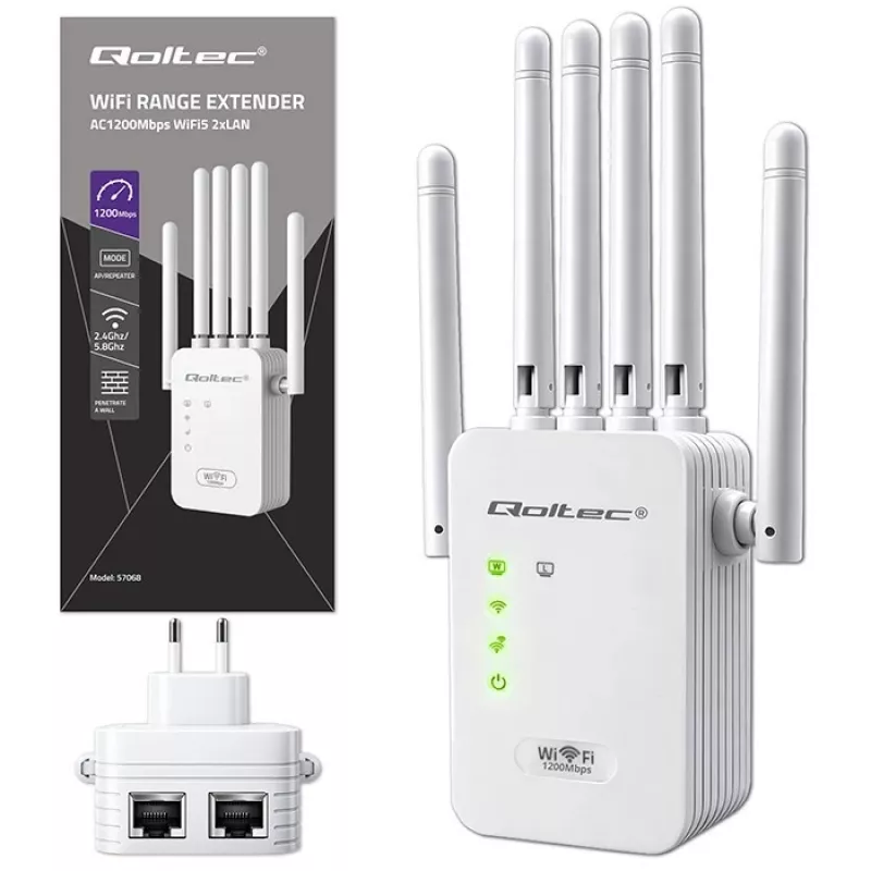 Ripetitore di segnale Wi‑Fi QOLTEC AC1200 – ripetitore dual band QOLTEC AC1200