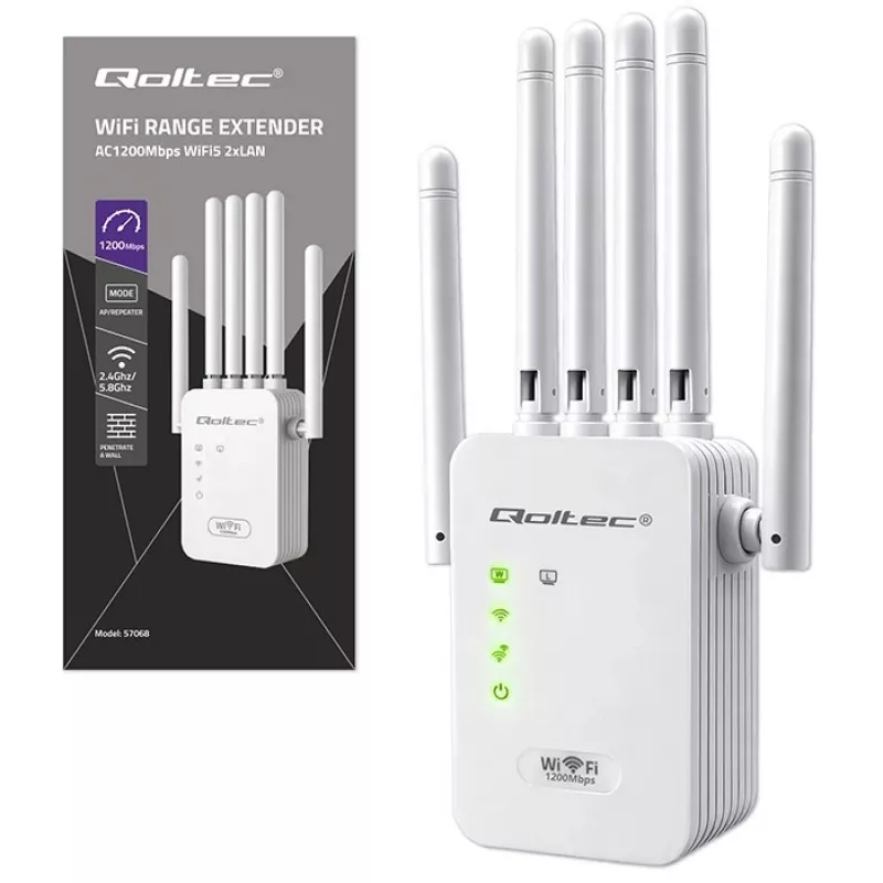 Ripetitore di segnale Wi‑Fi QOLTEC AC1200 – ripetitore dual band QOLTEC AC1200